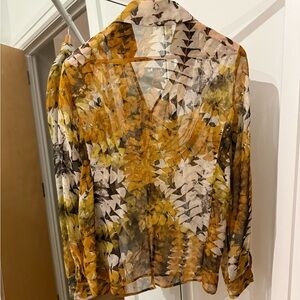 Floral Sheer Blouse - Yellow and Brown